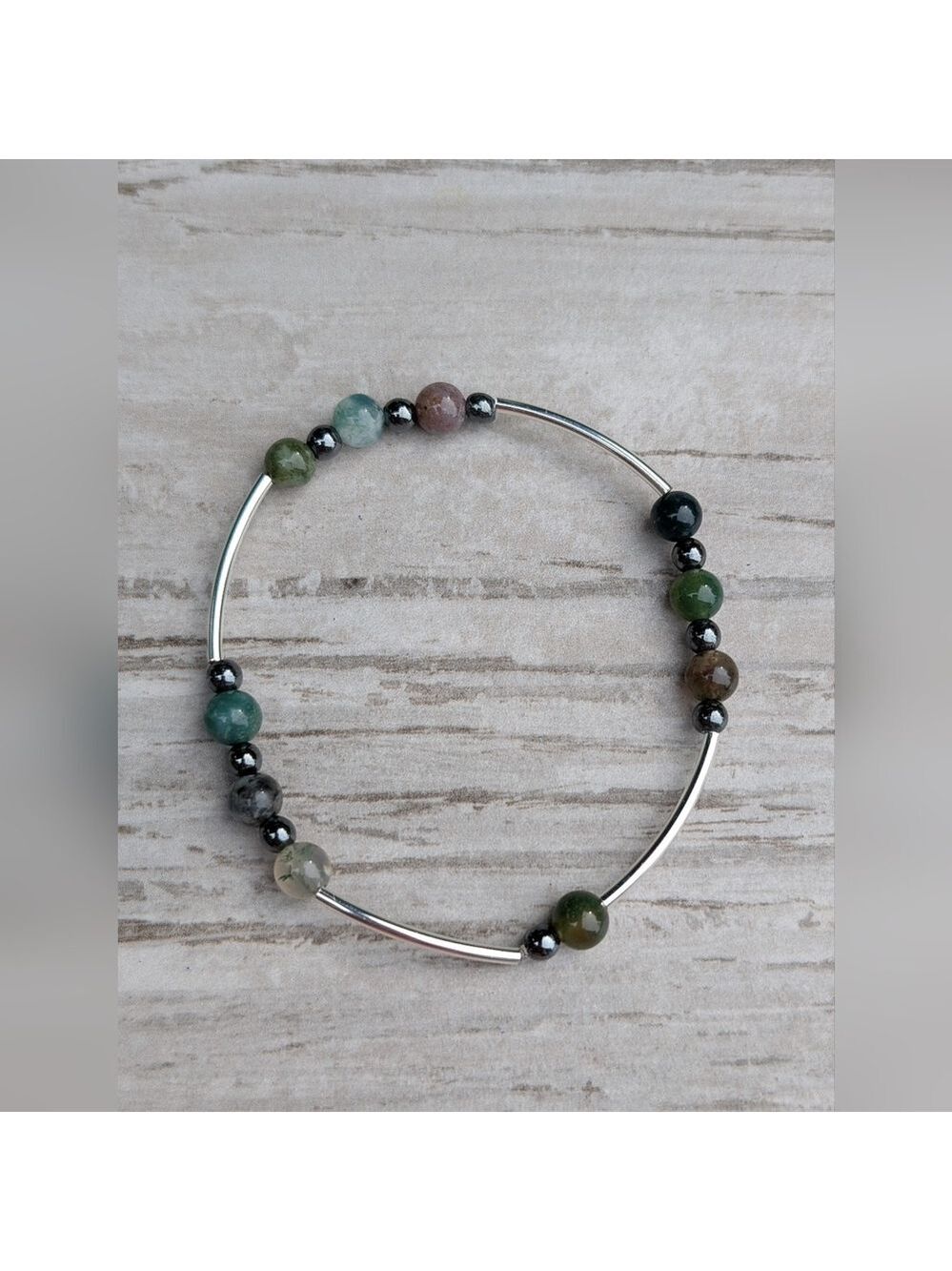 Elegant Indian Agate And Hematite Natural Stone Beaded Bracelet
